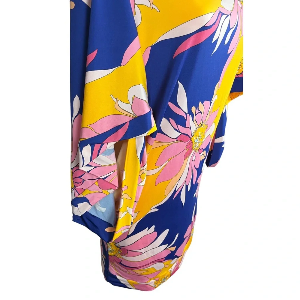 Trina Turk Swim Coverup Large Abstract Blue Orange Psychedelic Print MSRP $152